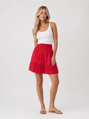 Studio West Vibrant Red Embroidered A-Line Skirt Tradwife Cottagecore Equestrian
